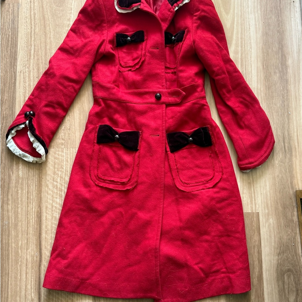 Marc Jacobs Red Coat With Velvet Accents